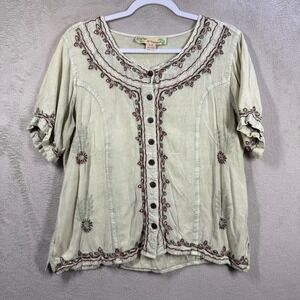 Agan Traders Blouse Womens XL Embroidered Boho Festival Relaxed Top